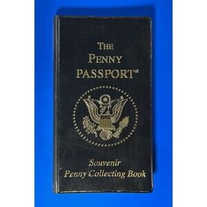 Old Penny Passport Book w/20 Elongated Cents Souvenirs,Black Hills,Dinosaurs +
